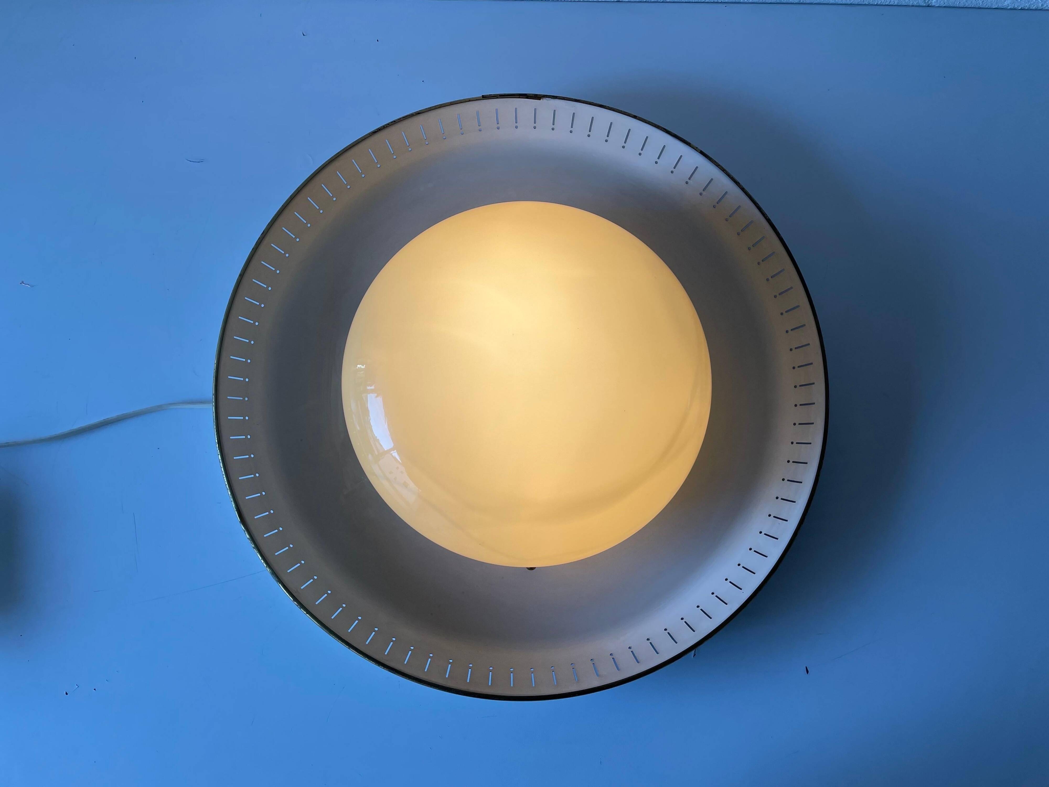 Brass disc and glass clip lamp from the mid-century by Hillebrand, 1950s, Germany.