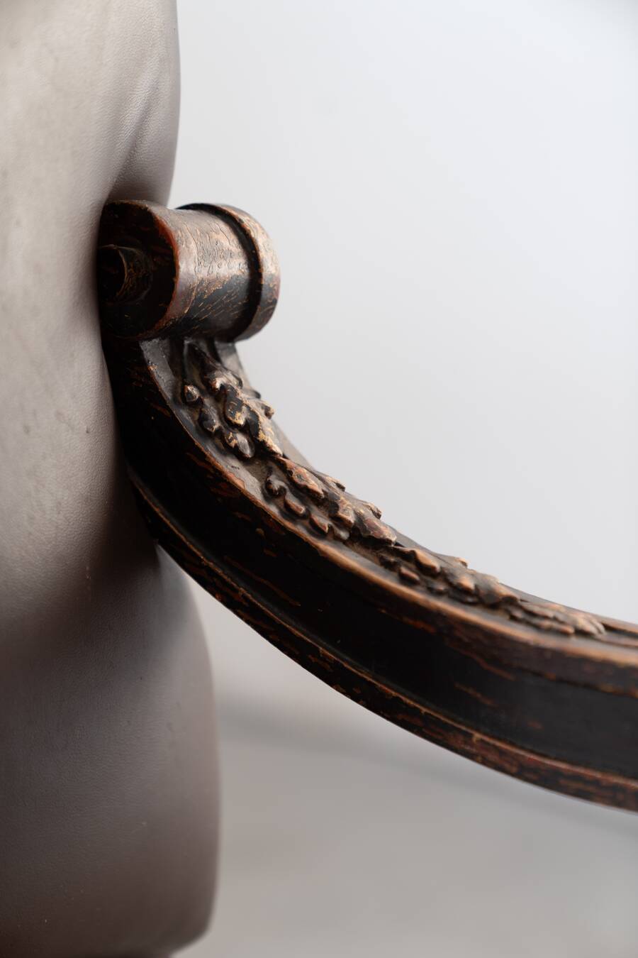 19th century beechwood, metal, and leather throne