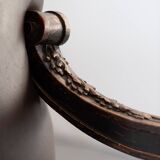 19th century beechwood, metal, and leather throne