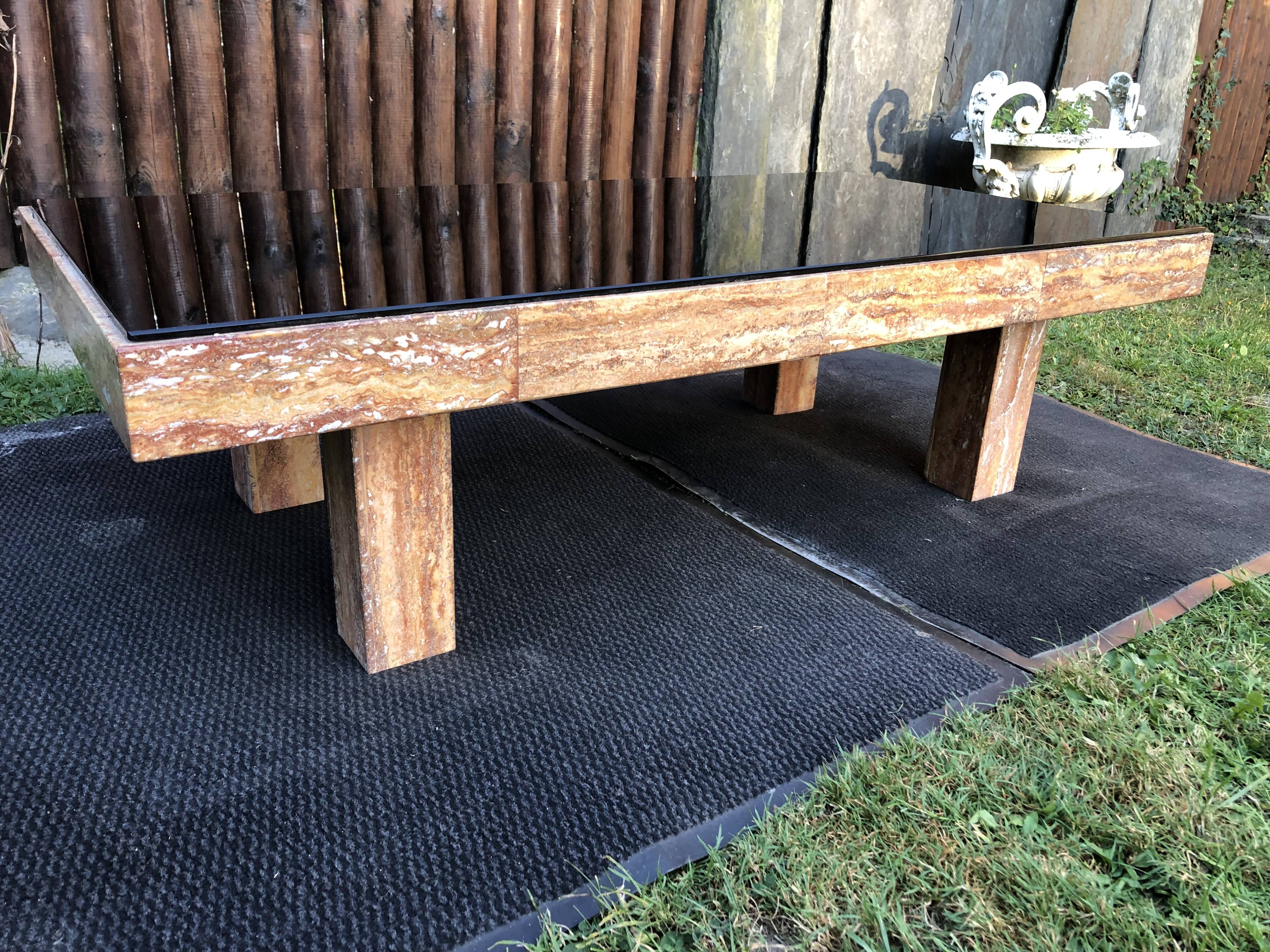 Vintage marble and smoked glass coffee table.
