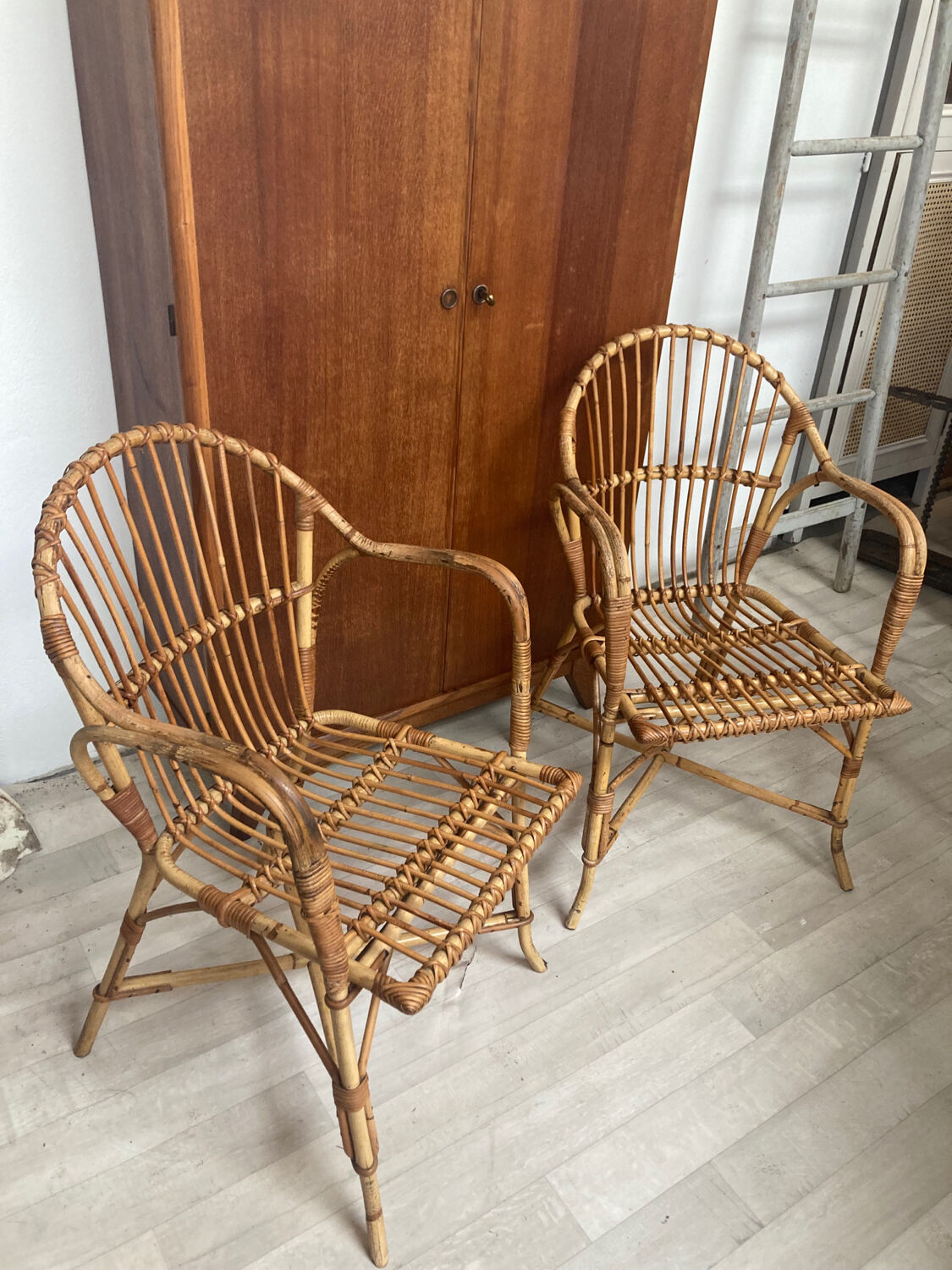 Pair of rattan armchairs