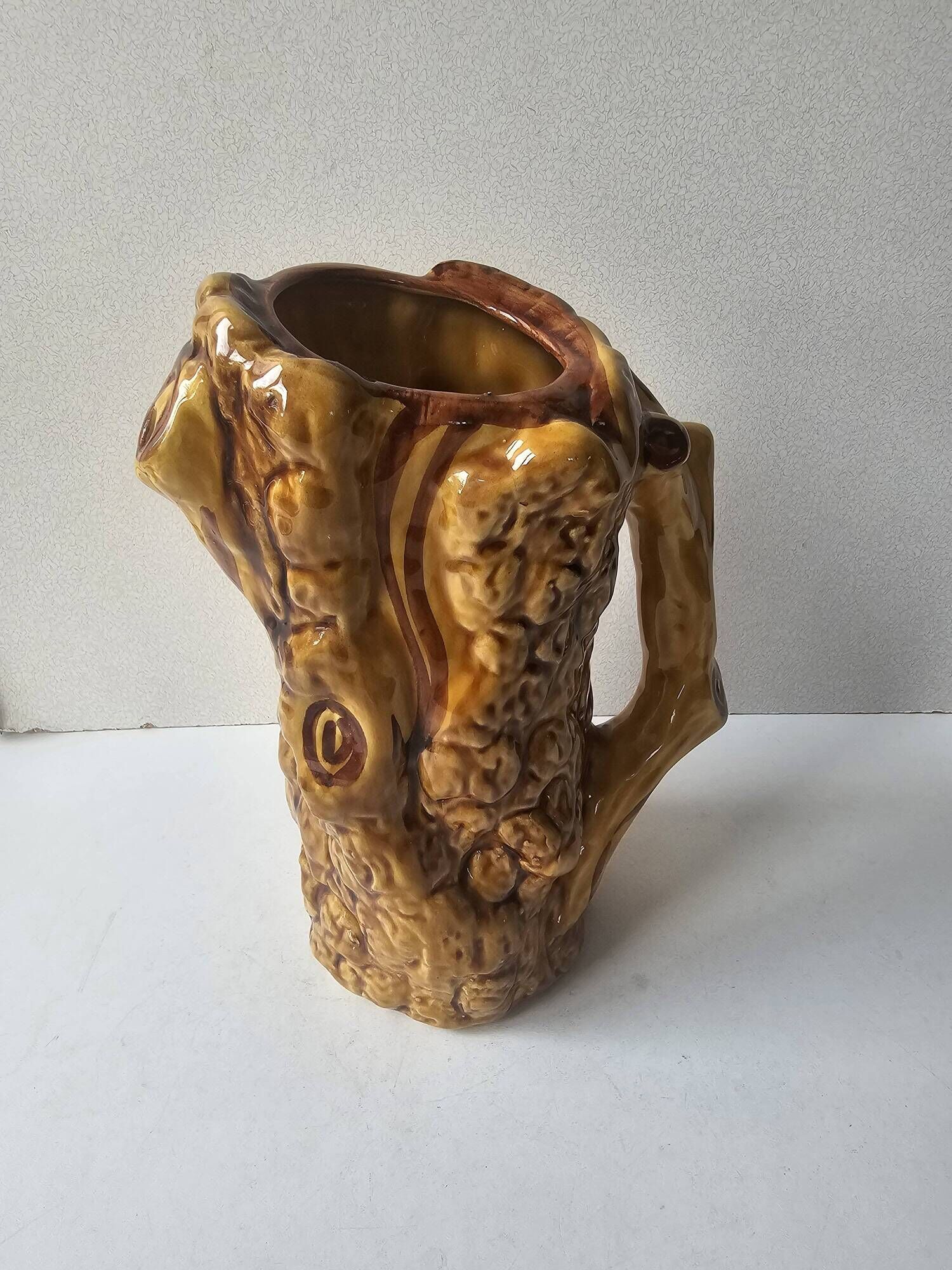 Ceramic jug resembling a tree trunk signed Aegitna Vallauris Years