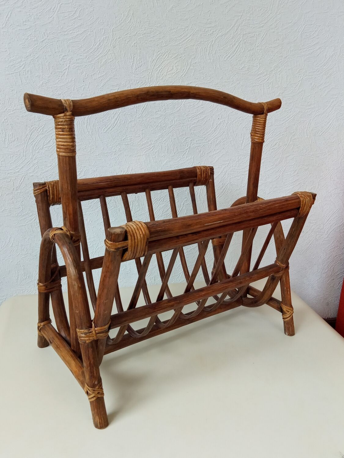 Vintage rattan magazine holder