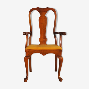 Fauteuil antique queen anne en acajou et cuir