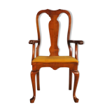 Antique Queen Anne armchair in mahogany and leather