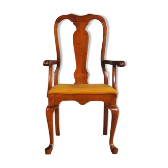 Fauteuil antique queen anne en acajou et cuir