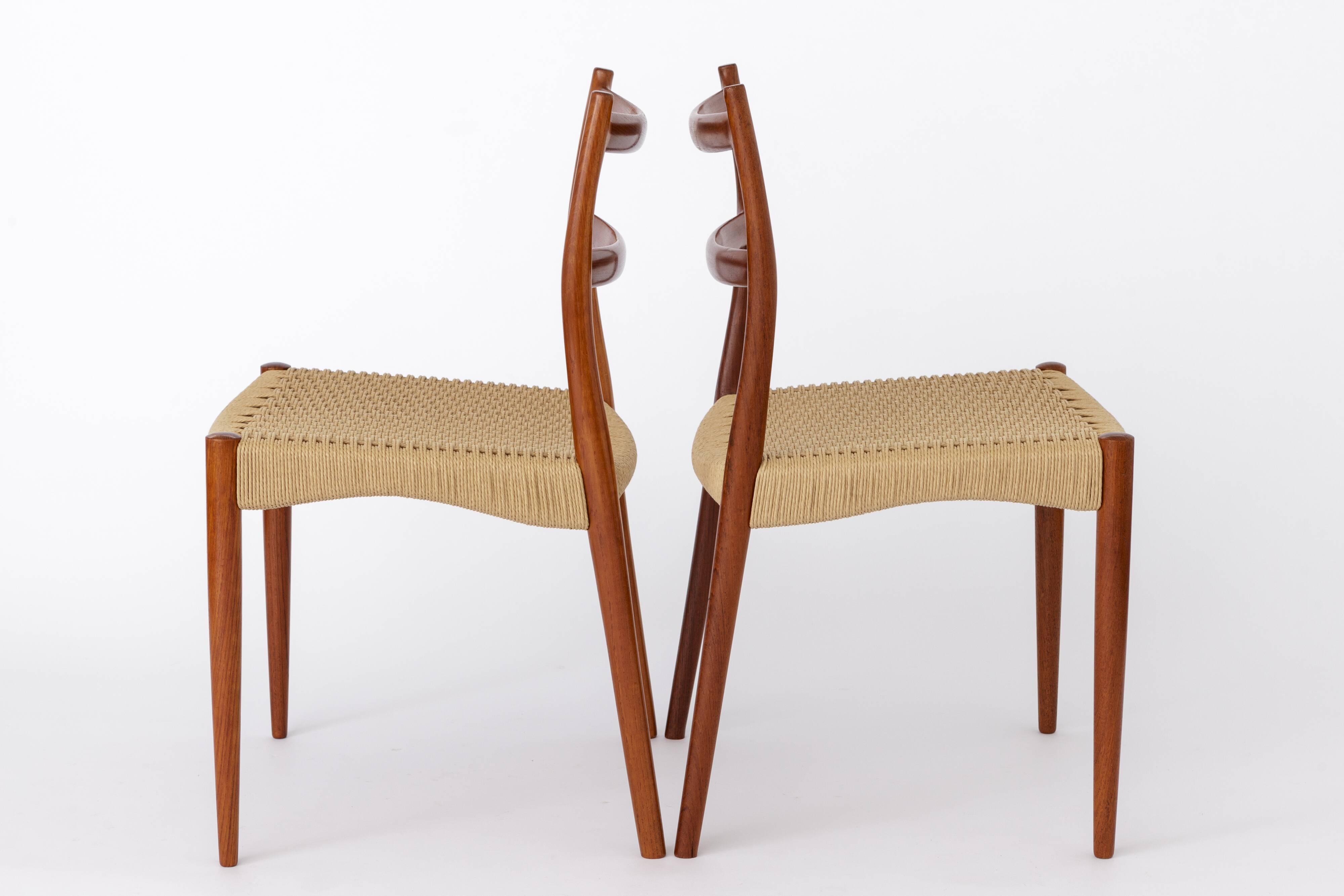 2 Søren Ladefoged chairs, teak, 1960s, papercord seat, dining chairs, set of 2