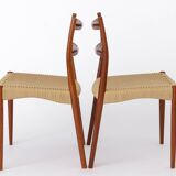 2 Søren Ladefoged chairs, teak, 1960s, papercord seat, dining chairs, set of 2