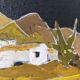 Mid-Century Modern Swedish Oil Painting "White Village" Vintage Framed Landscape