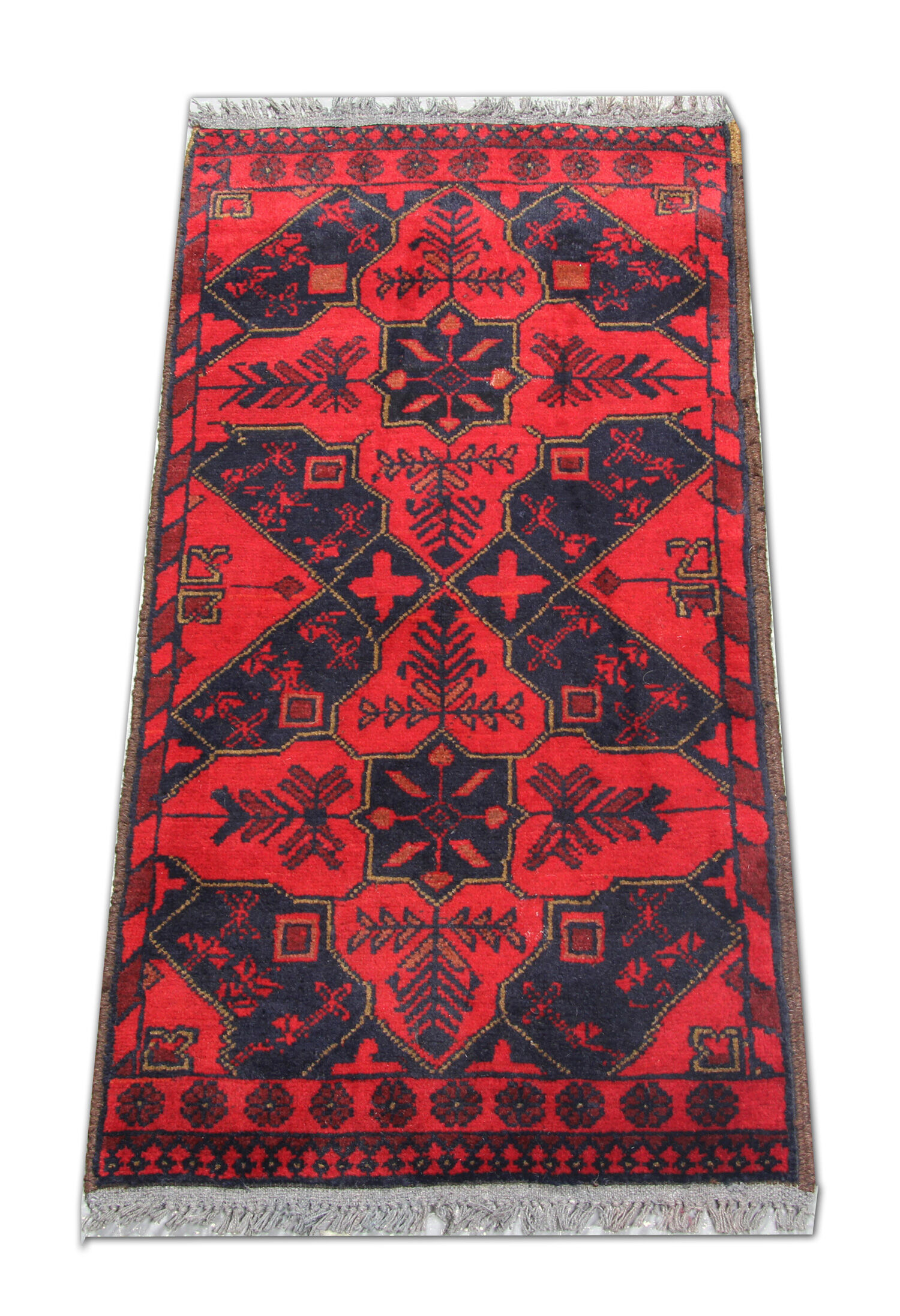Handmade afghani rug, oriental wool carpet 48x100cm