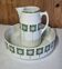 Basin and bowl Badonviller model Sofia white ceramic with green patterns.