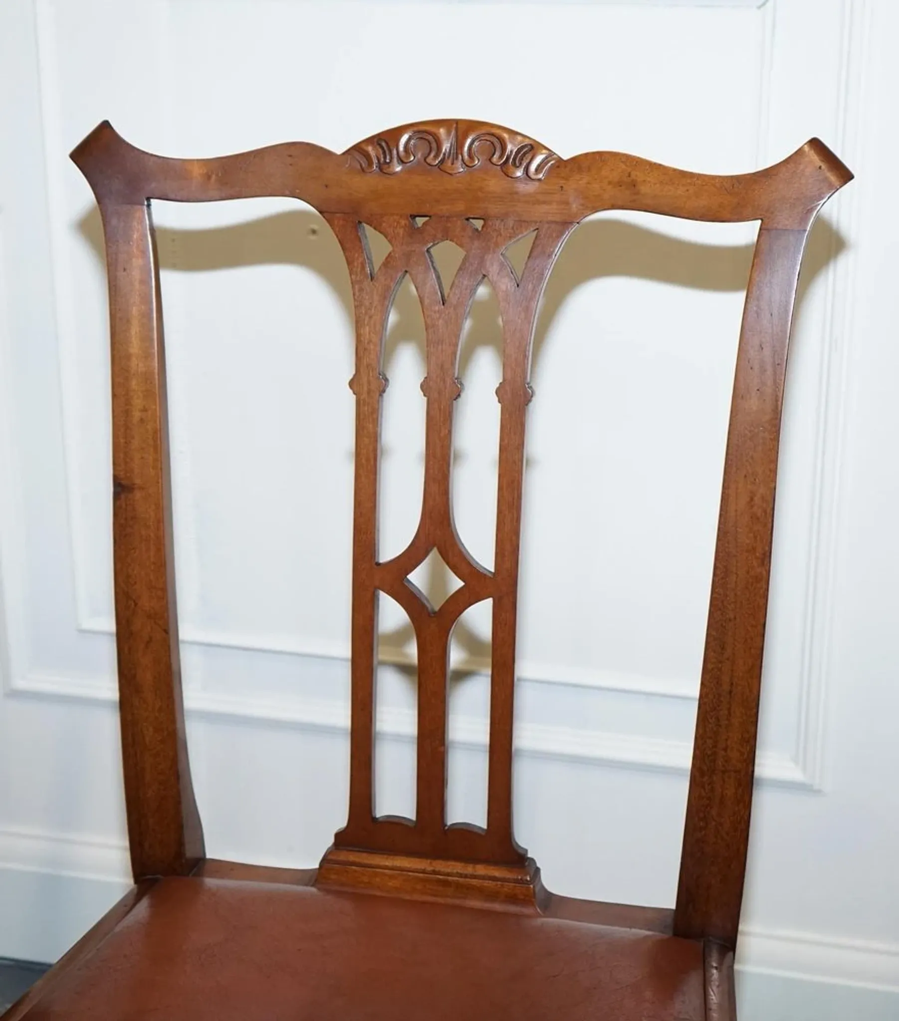 Chippendale Style Dining Chairs with Leather Seats, Set of 5