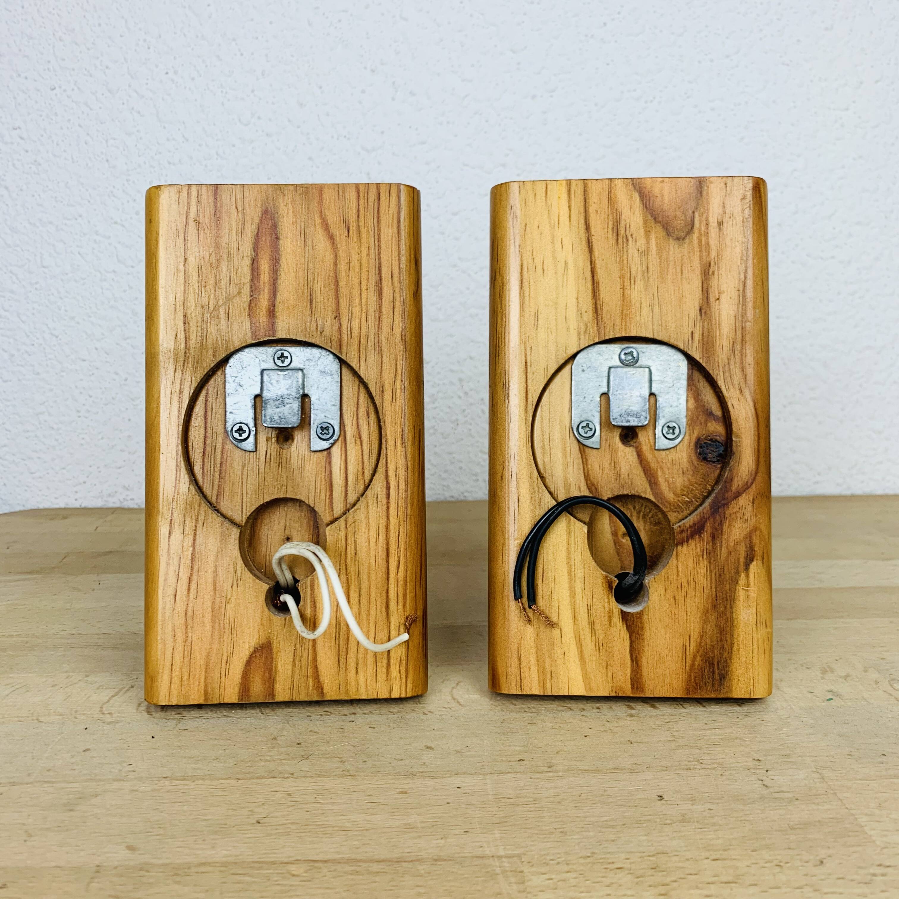 Pair of 70s pine wall lights