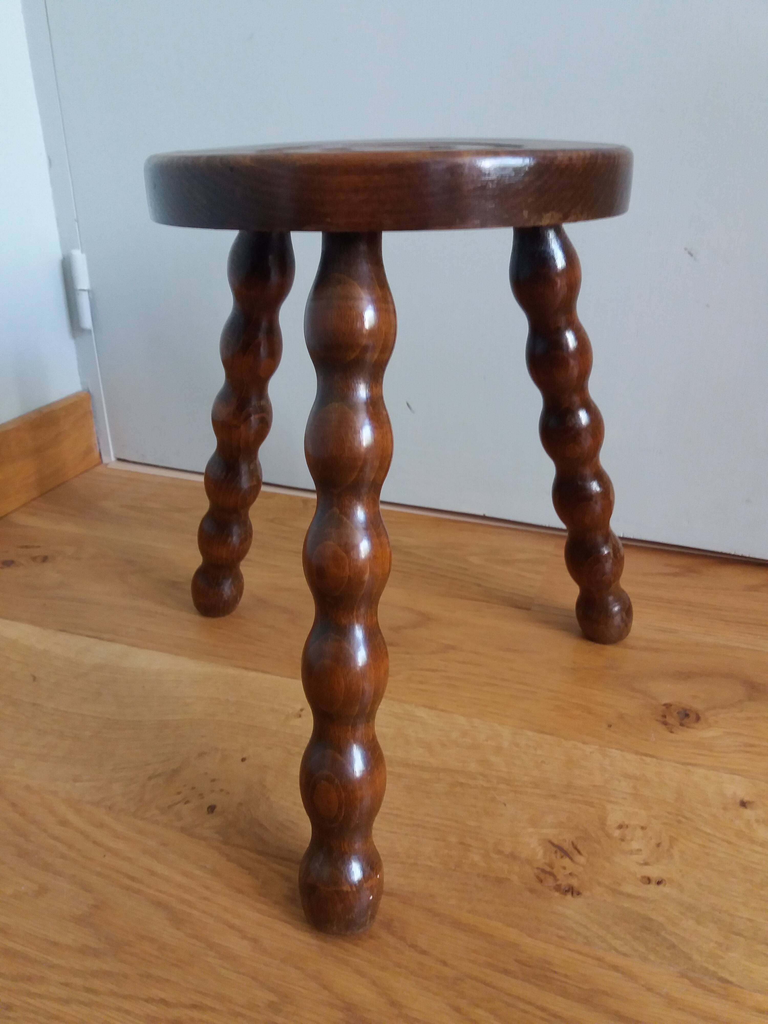 Turned wood tripod stool