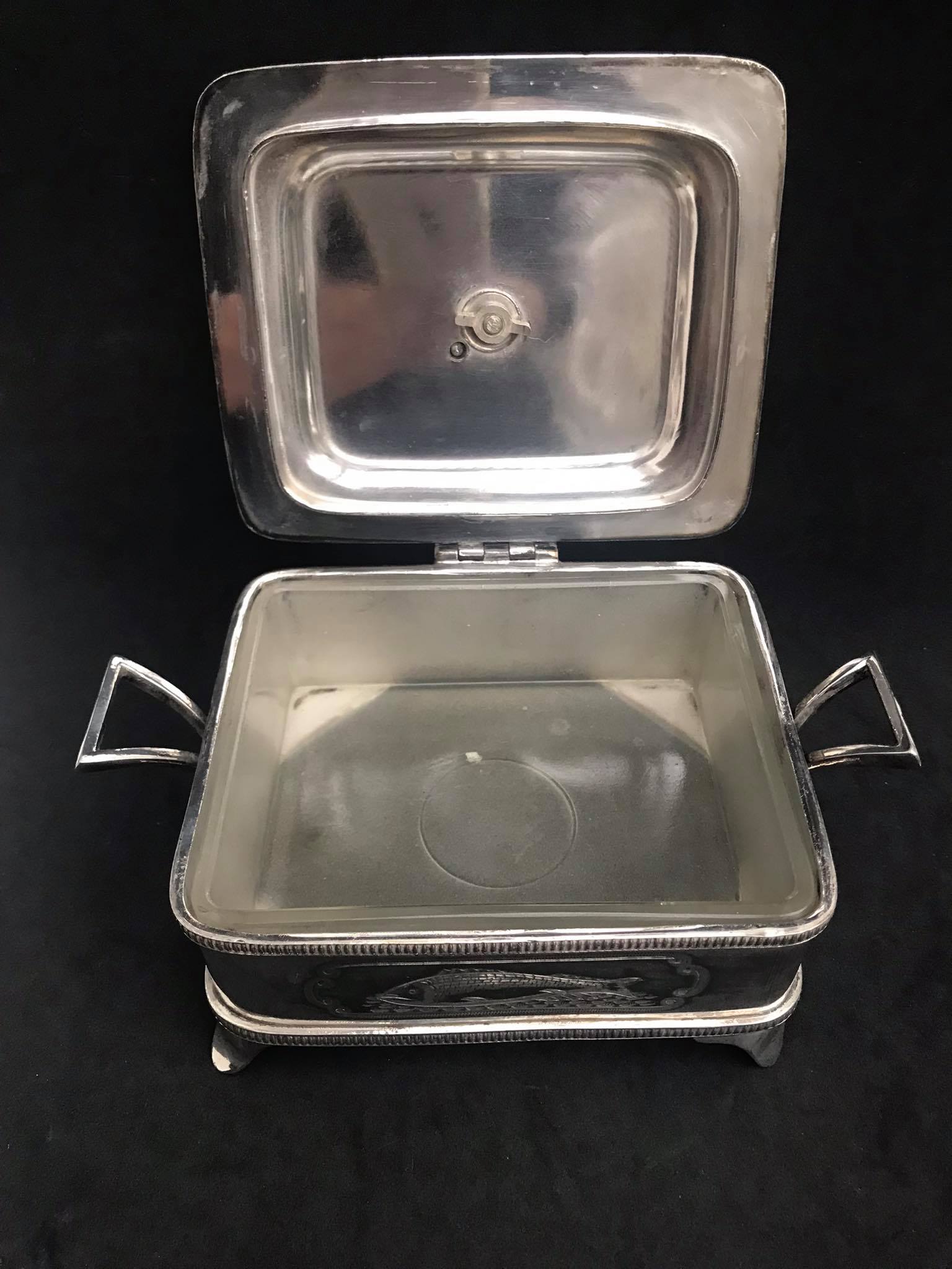 Victorian sardine box silver metal flat butter and glass insert Walker and Hall