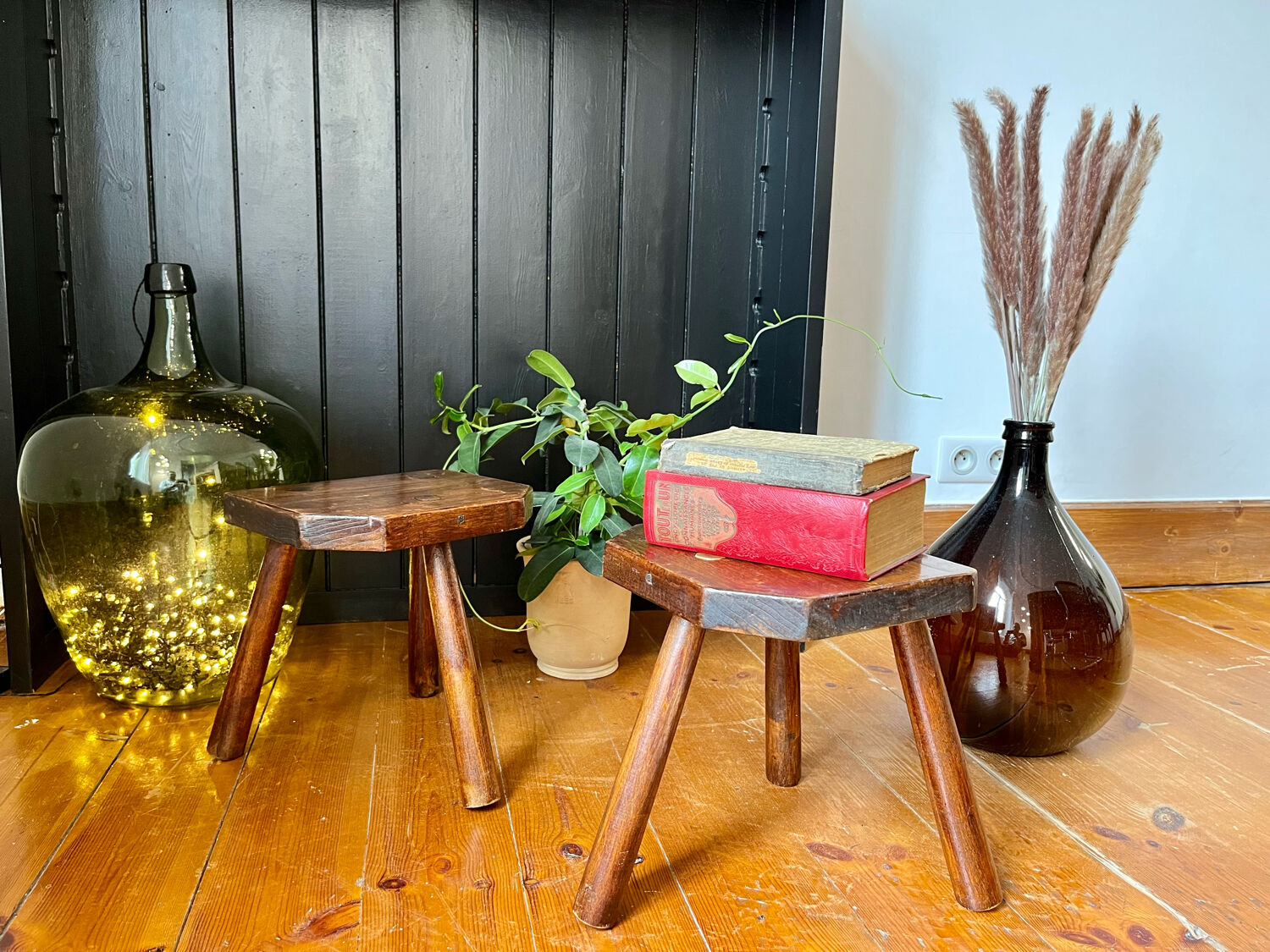 Pair of handmade tripod stools