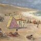 Oil on canvas lively beach scene Normandy framed 20th century