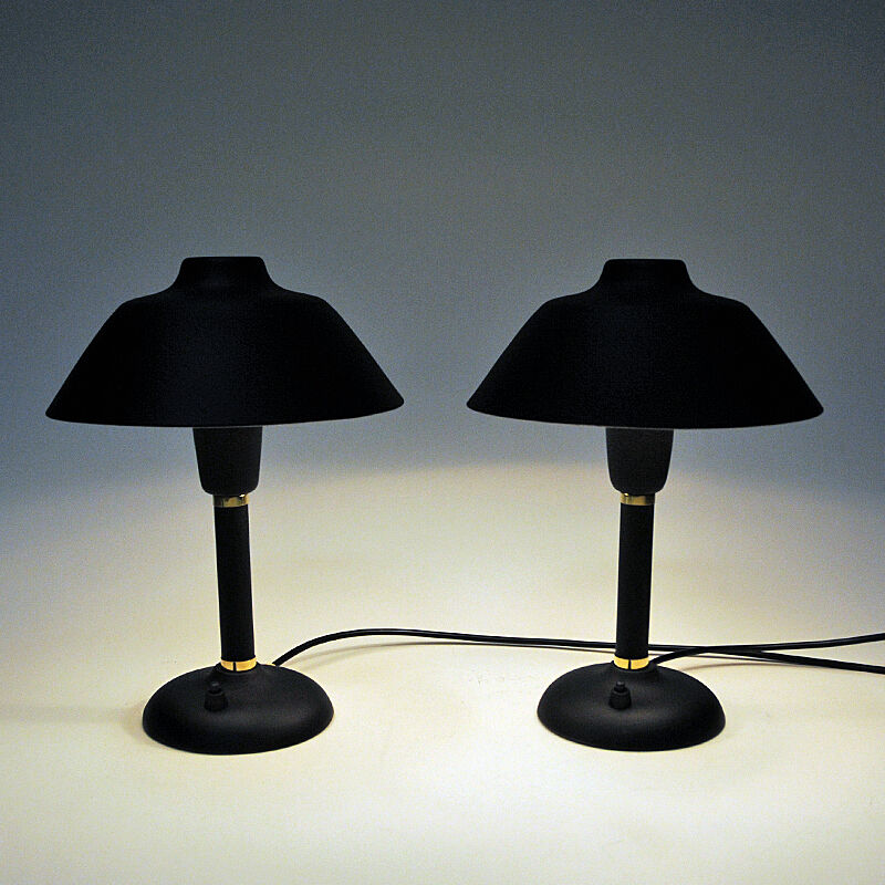 Black and classic Swedish pair of metal table lamps 1950s