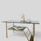 Modernist coffee table in metal and smoked glass