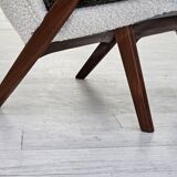 1960s, Scandinavian design, reupholstered armchair, furniture fabric, genuine sheepskin, teak.
