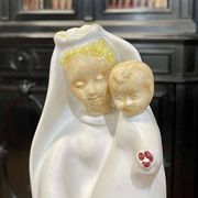 Virgin and child in quimper faience with ivory background by bel delecourt