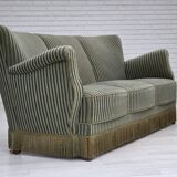 1960s, Danish 3-seater sofa, original green furniture velour, oak wood.