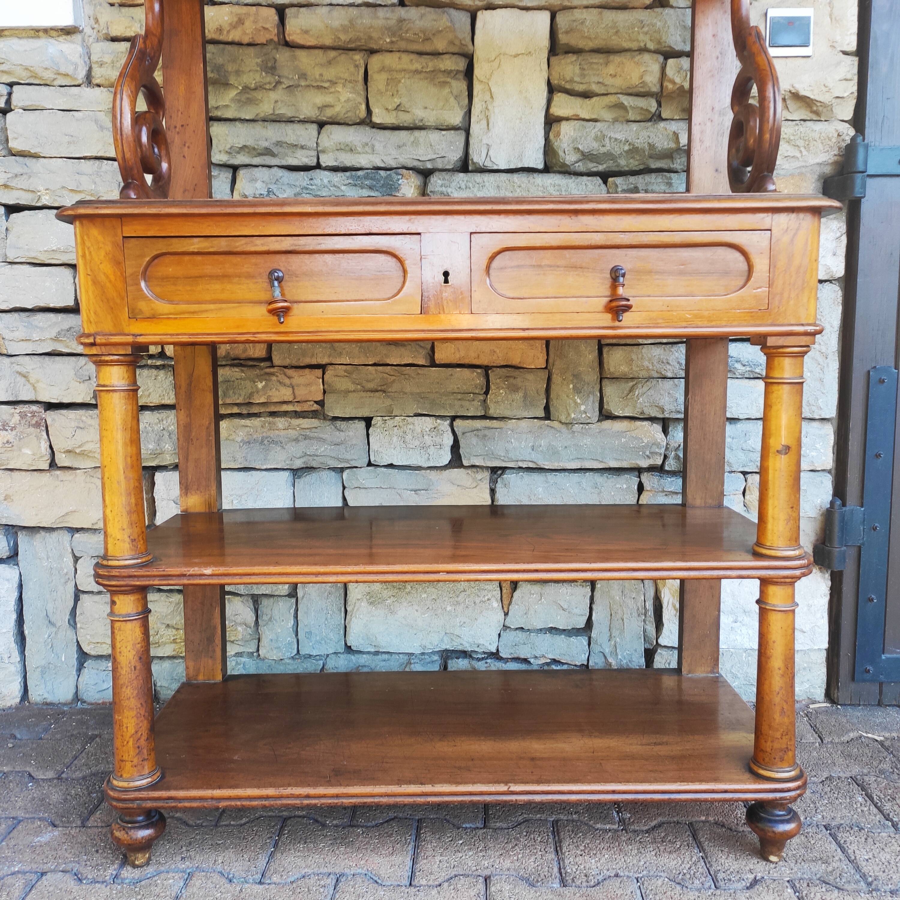 Old solid blond walnut console table
