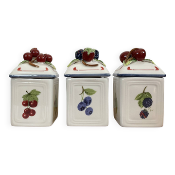 Set of 3 Villeroy & Boch jam pots in faience.