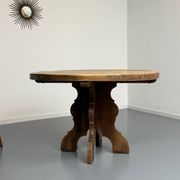 Table ronde en bois massif plateau épais style brutaliste vintage an60