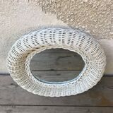 Old white rattan mirror 60  - 38x38cm