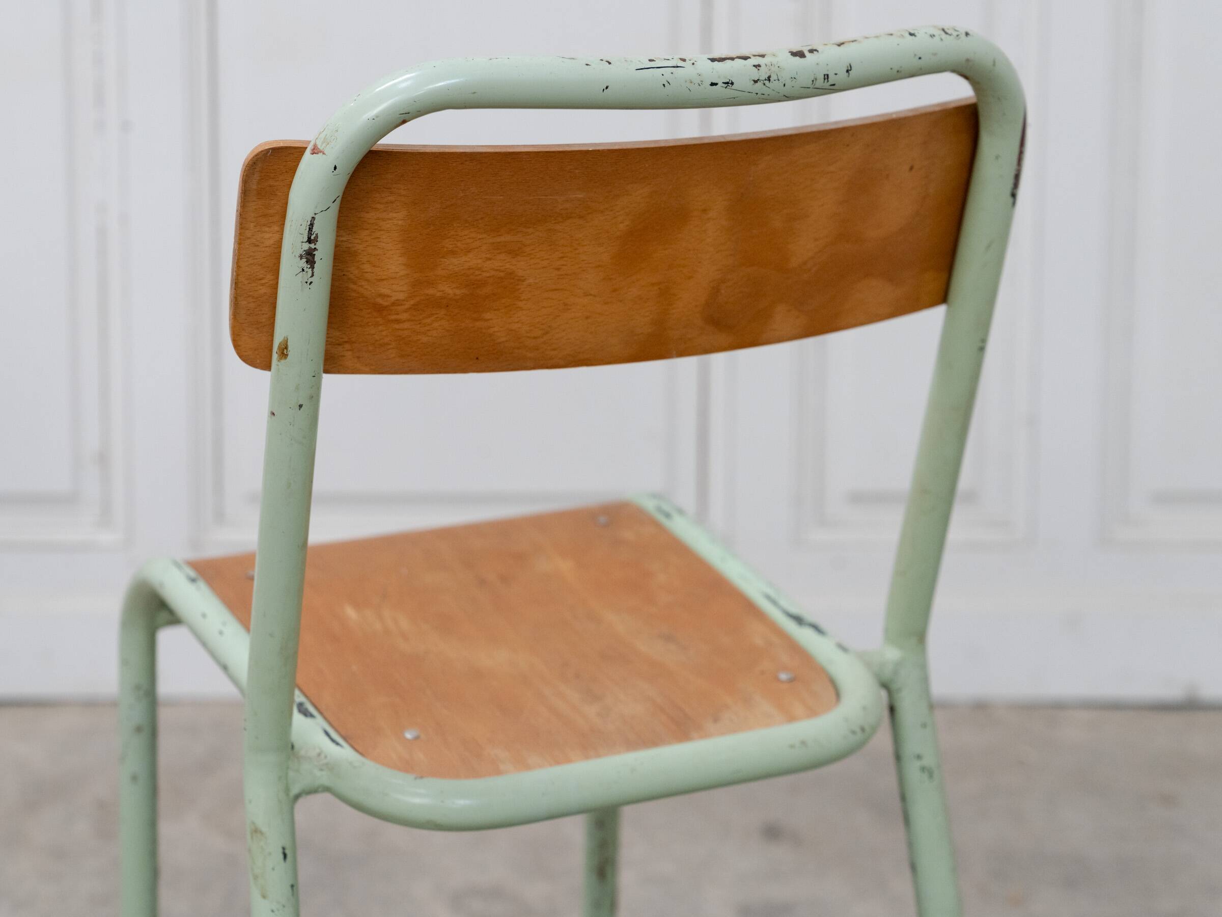 Lot de 6 chaises d’école Mobiltube turquoise 1950