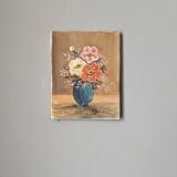 Old acrylic painting on canvas bouquet of bohemian countryside flowers