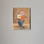 Old acrylic painting on canvas bouquet of bohemian countryside flowers