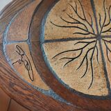 Ceramic and wood table in the shape of trees in the style of capron style