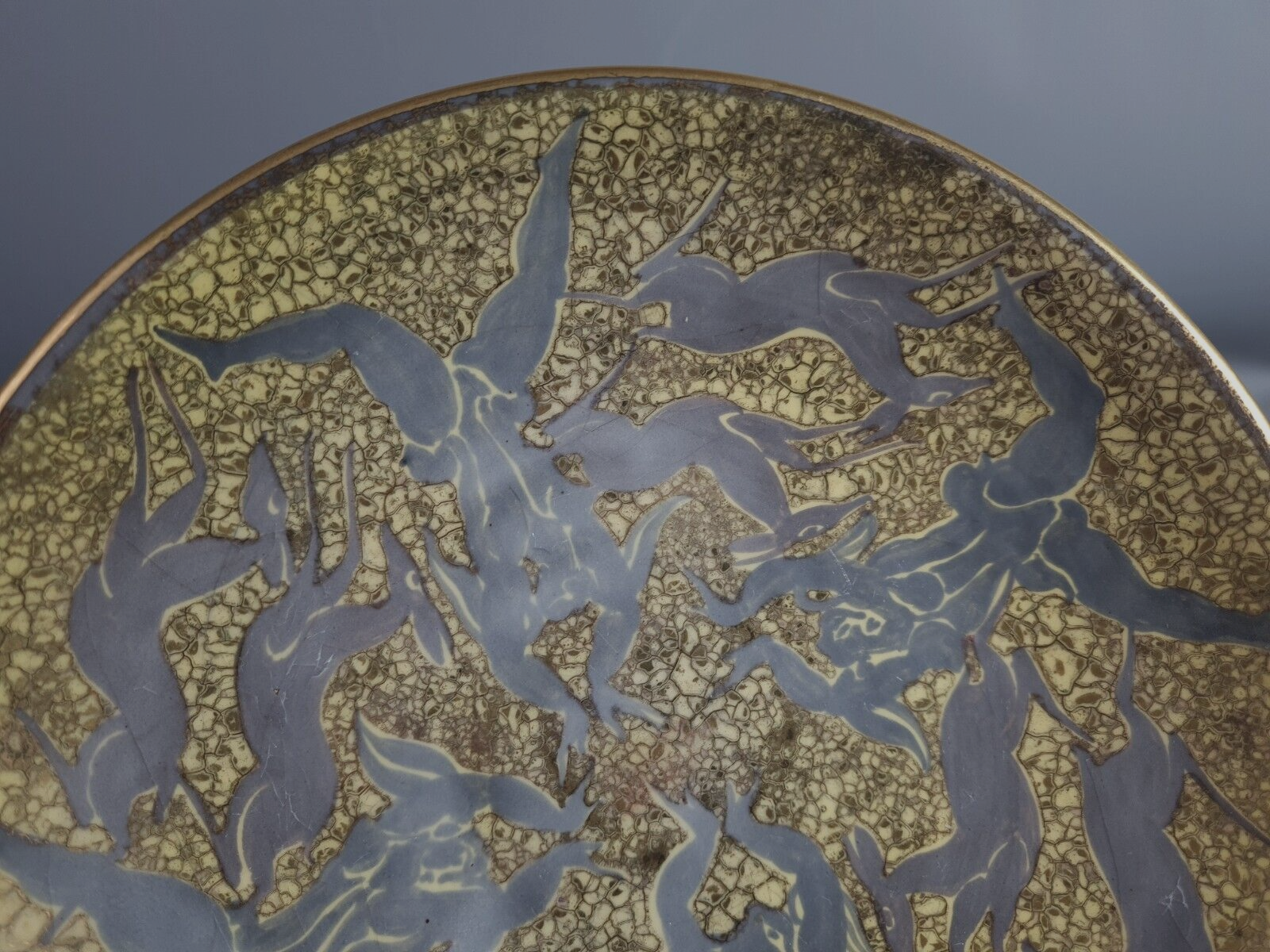 Jean Mayodon glazed ceramic cut decoration women and deer Signed SB