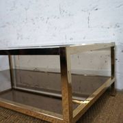 Gold chrome coffee table with double smoked glass tops 1970s