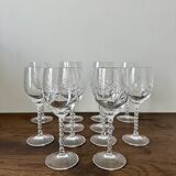 Set de 12 verres à pied en verre ciselé, 6 verres à vin et 6 verres à eau