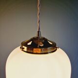 Pair of Scandinavian pendant lights in white satin glass, 1960s