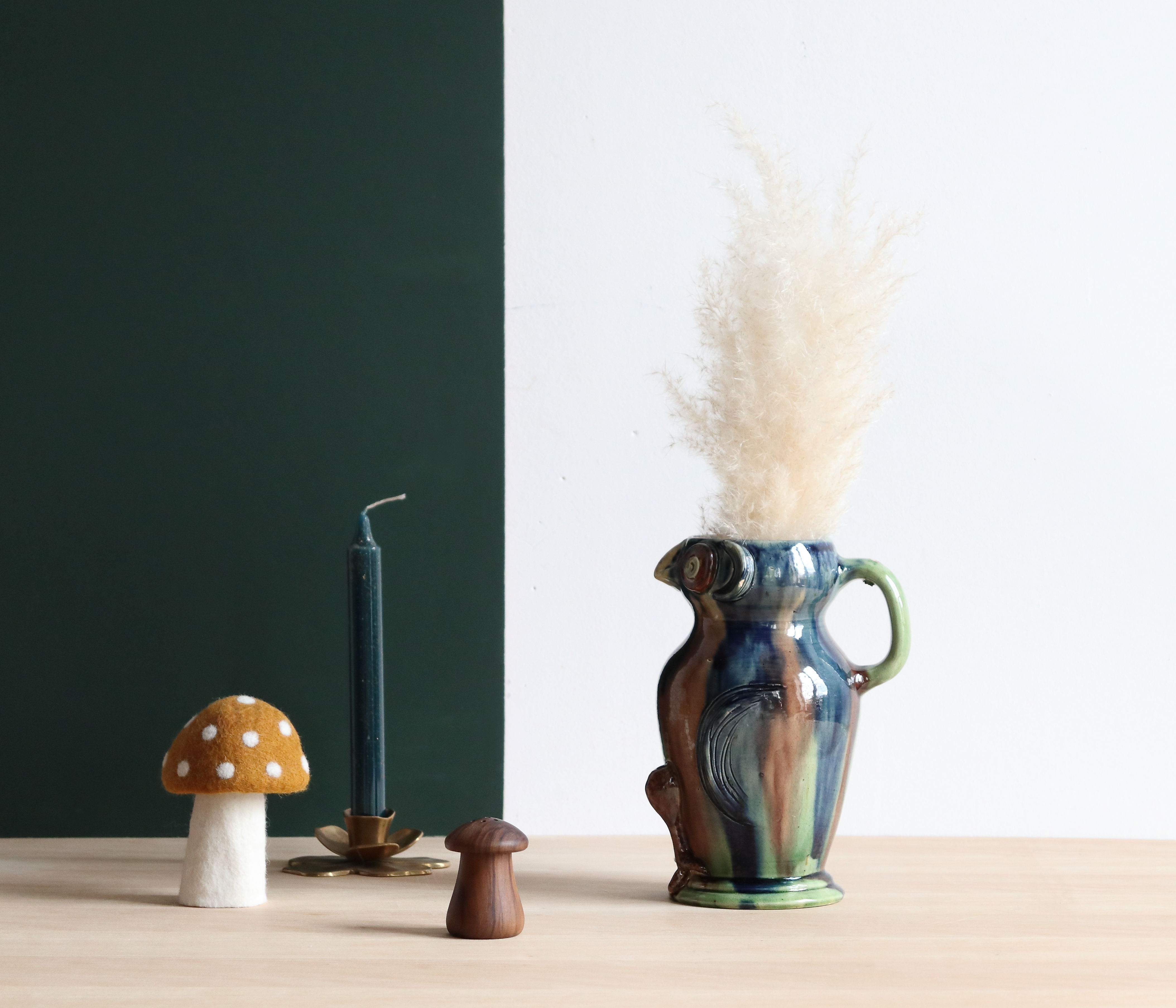 Zoomorphic ceramic owl vase in Flanders earth, Torhout Belgium, Art Nouveau period