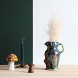 Zoomorphic ceramic owl vase in Flanders earth, Torhout Belgium, Art Nouveau period