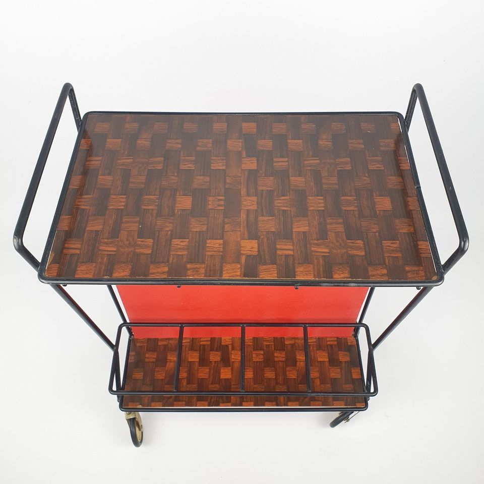 Vintage trolley magazine rack side table, 1960