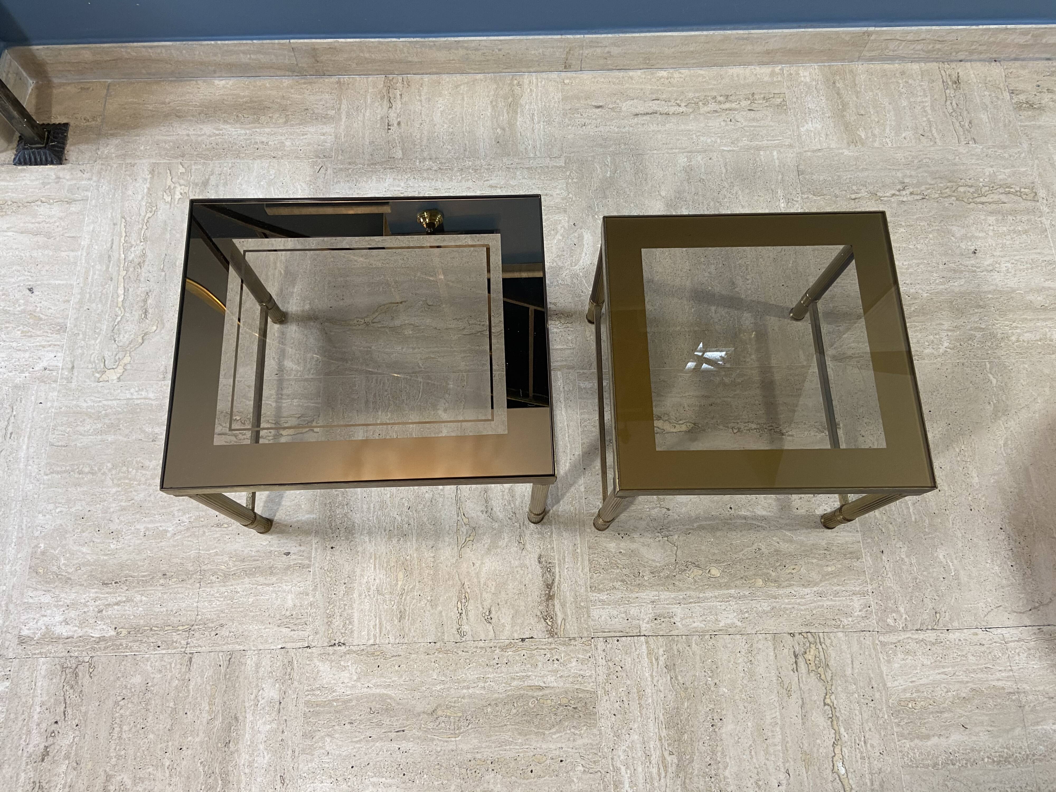 Tables gigognes vintage 1970 métal doré & verre
