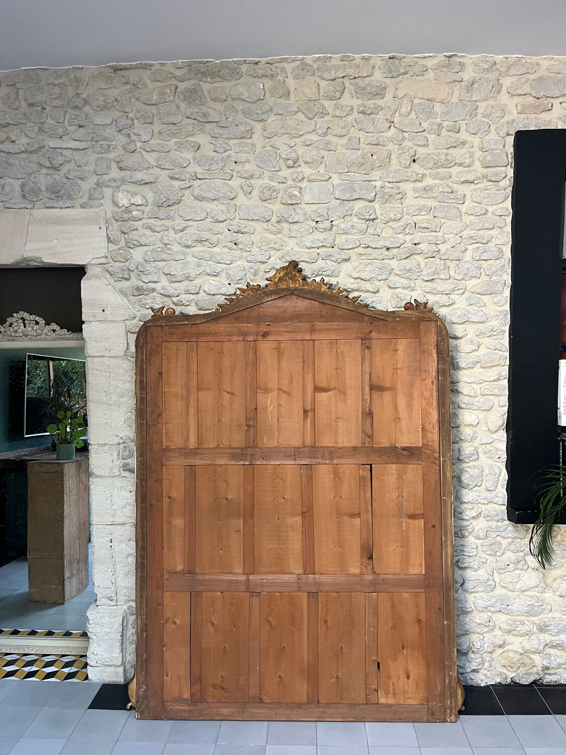 Antique mirror with pediment, 199.5/147cm, late 19th century, beveled glass