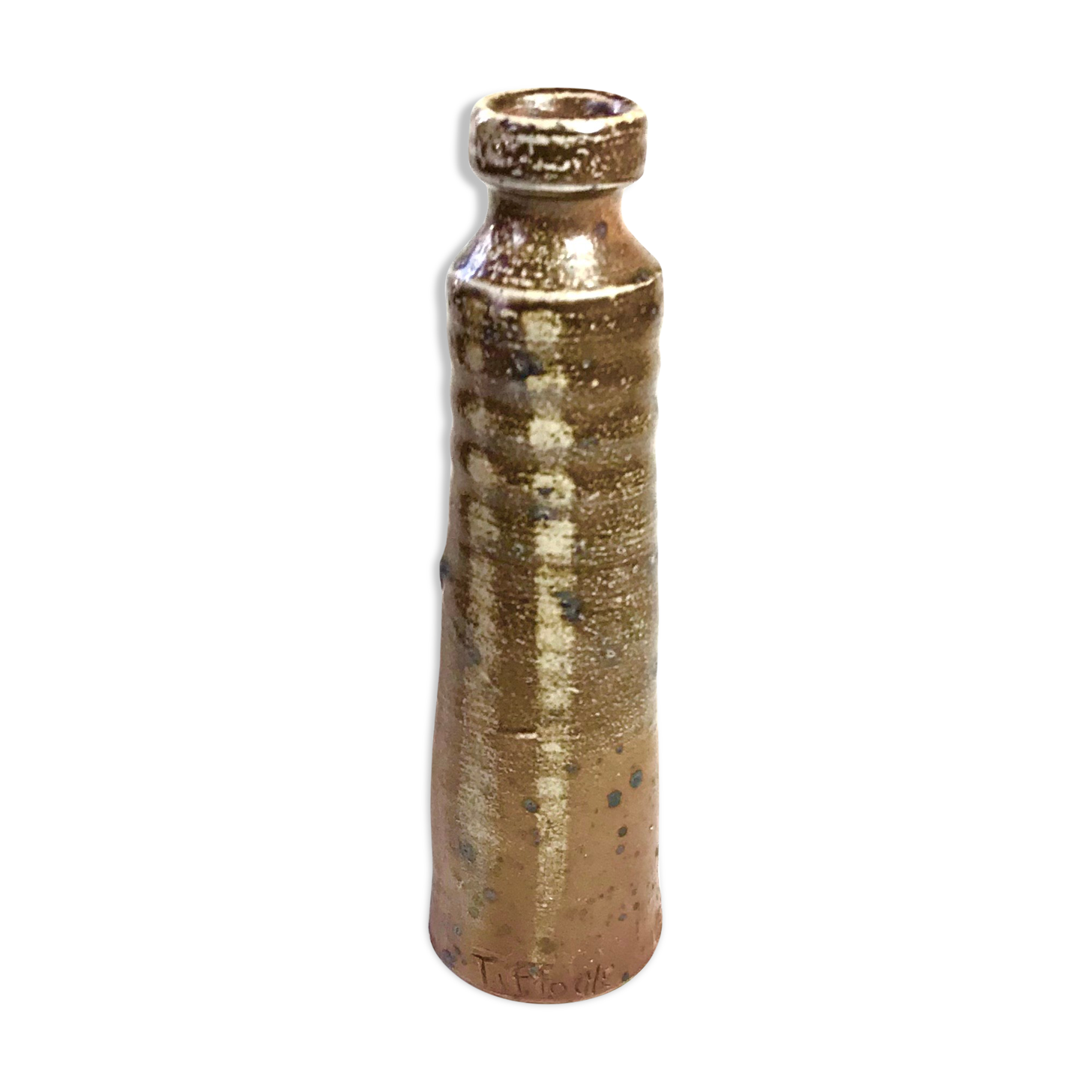 Bottle vase signed Tiffoche ceramic sandstone 1950