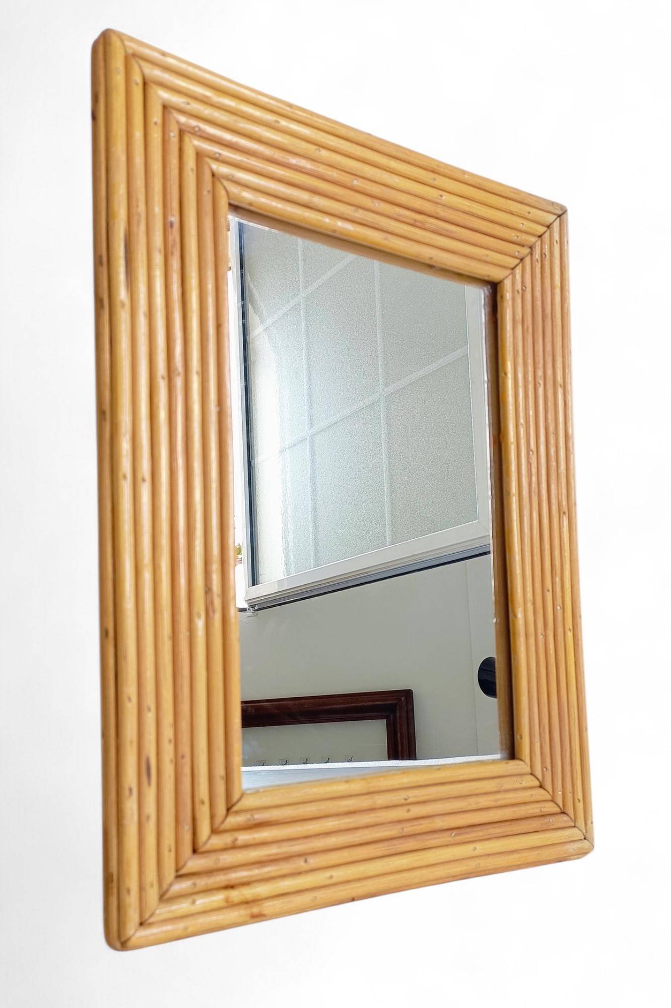 French Riviera Rattan Mirror in the Style of Vivai del Sud, France, 1960s