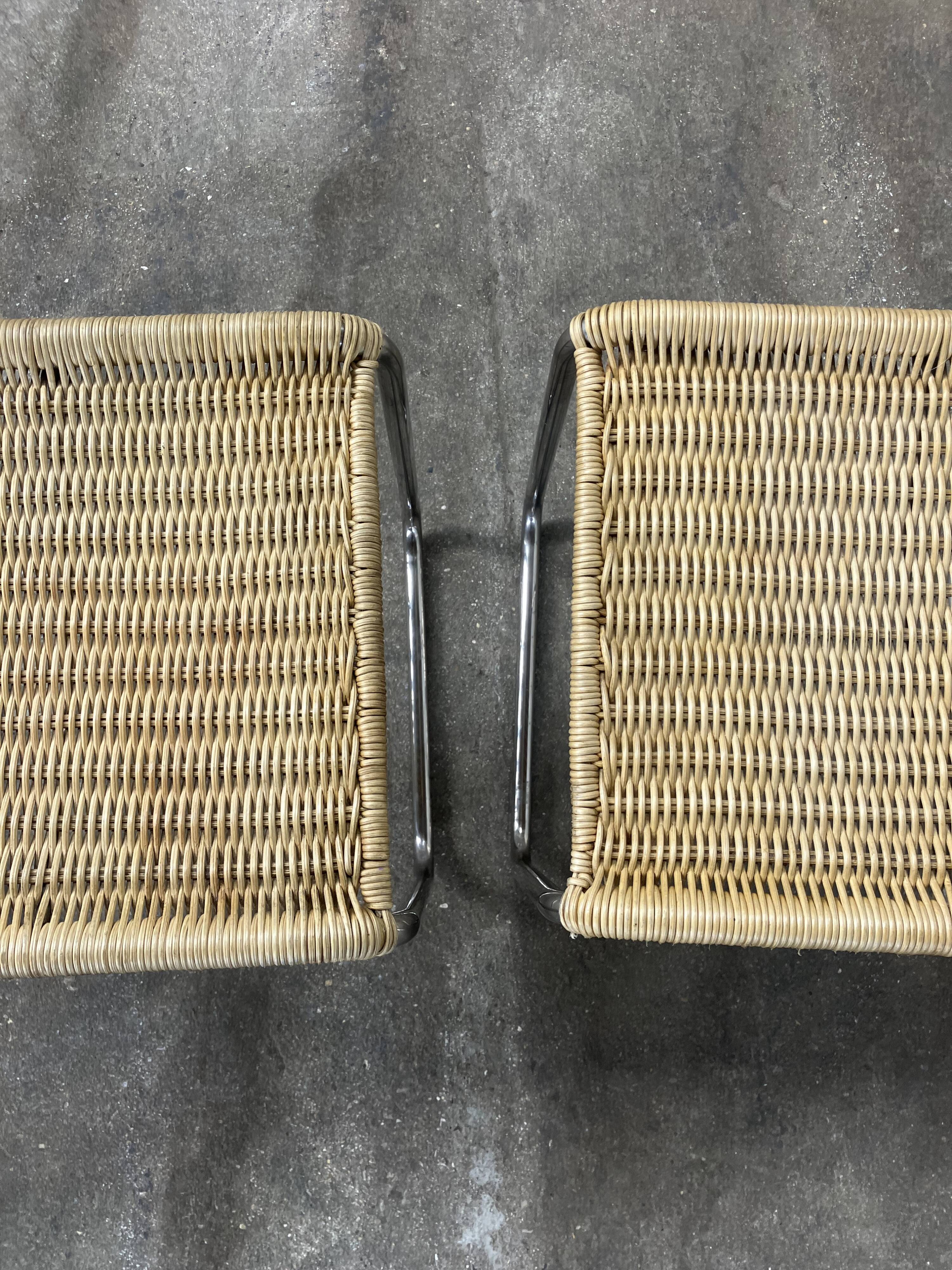 Pair of vintage 1970s wicker/chrome stools