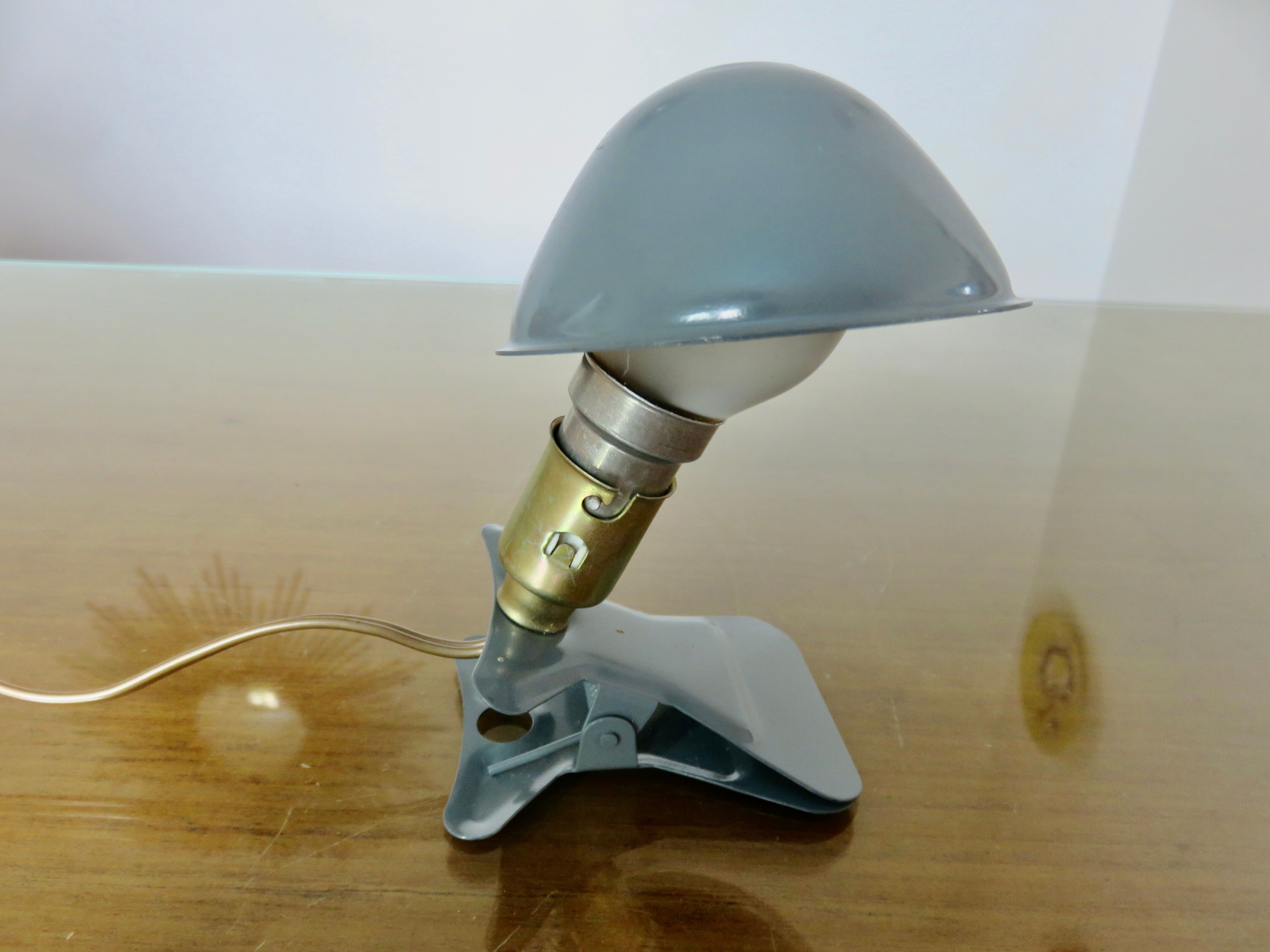 Clamp mushroom lamp, new from old stock, aluminium, 1970s.