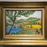Ancient Tuscan landscape painting dated 1989