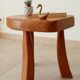 Vintage tripod brutalist side table in solid oak