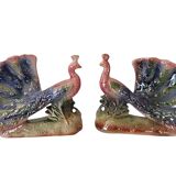 Set of 2 Peacocks Multicolored Ceramic Decoration